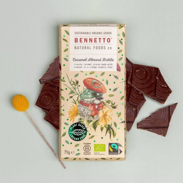 BENNETTO CHOKLAD CARAMEL ALMOND BRITTLE EKO